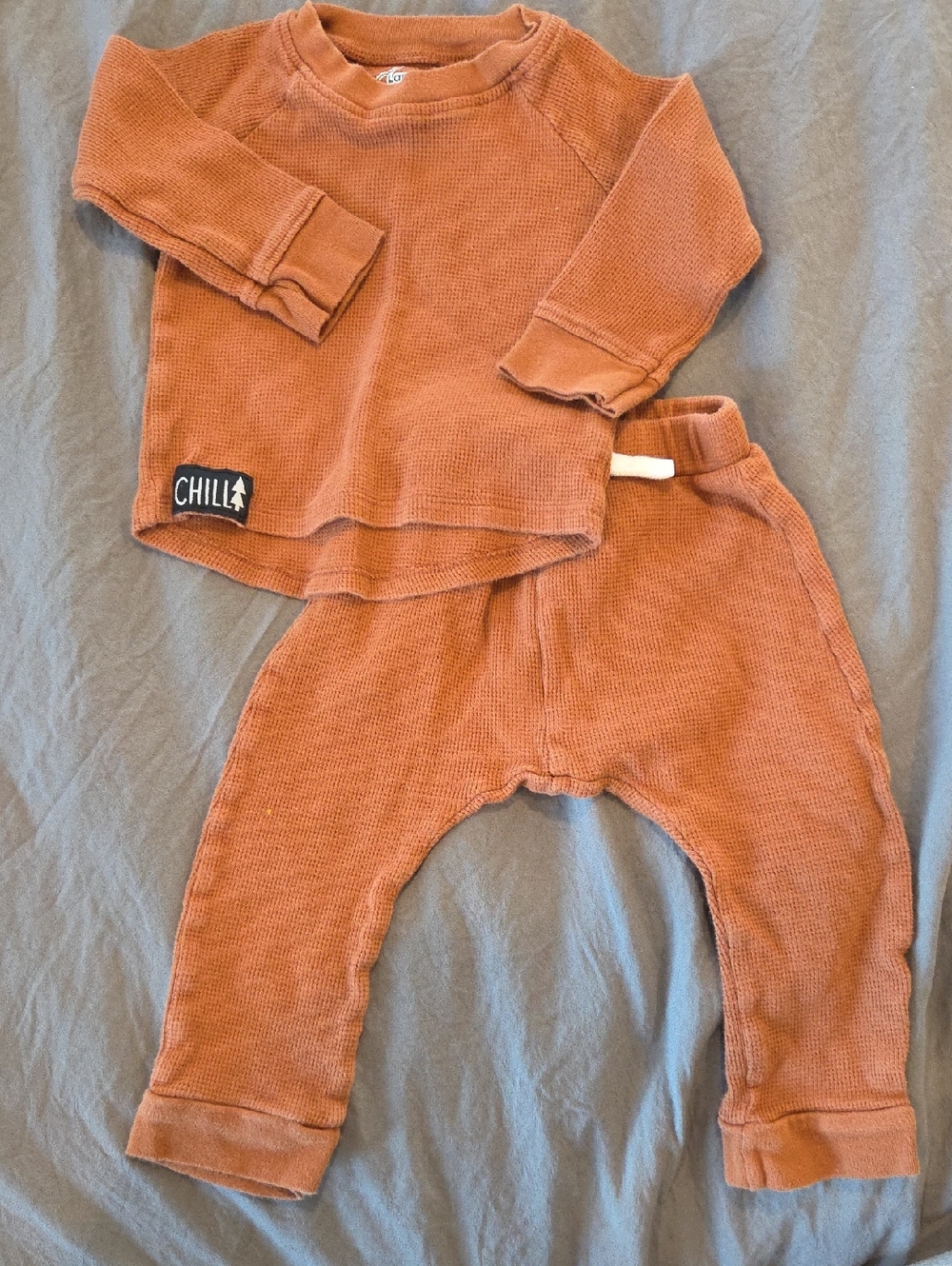 Lamaze Kids Two-Piece Matching Set Rust Orange Waffle Knit Top & Pants